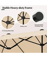 13 Feet Double-Sided Patio Twin Table Umbrella with Crank Handle-Beige