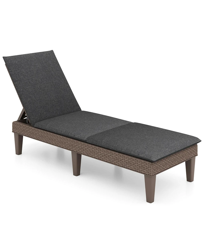 Patio Lounge Outdoor Recliner Chair with Cushion 3-Position Adjustable Backrest-Gray
