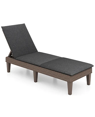 Patio Lounge Outdoor Recliner Chair with Cushion 3-Position Adjustable Backrest-Gray