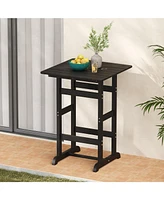 30 Inch Square Bar Table Dining Table with Slatted Tabletop for Poolside