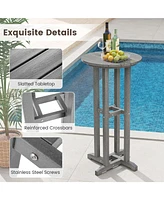 21.5 Inch Round Bar Table Patio Hdpe Bar Height Dining Table with Slatted Tabletop