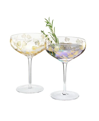 The Wine Savant Vintage Floral-Etched Champagne Coupe Glasses, Set of 2