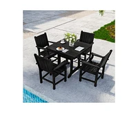 5-Piece Hdpe Plastic Patio Outdoor Dining Set with Arm Chairs Black