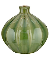Gordy Mid Century Modern Accent Table Lamps 20 1/2" Tall Set of 2 Green Ribbed Ceramic Oatmeal Fabric Drum Shade for Bedroom Living Family Room B