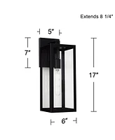 Titan Modern Outdoor Wall Light Fixtures Set of 2 Mystic Black Rectangular Box Frame 17" Clear Glass Panels for Post Exterior Barn Deck House Por
