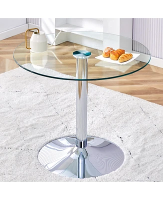 35" Glass Top Round Dining Table - Silver Legs