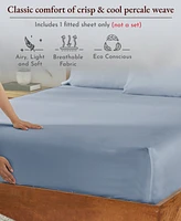 Cool Percale Fitted Sheet Only, 100% Organic Cotton, Fully Elasticized with Deep Pockets by California Design Den