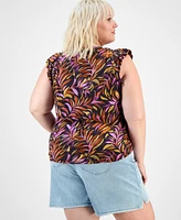 Democracy Trendy Plus Double Ruffle Cap-Sleeve Top