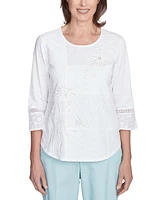 Alfred Dunner Petite Lace-Patchwork 3/4-Sleeve Top