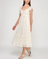 Row A Juniors' Sweetheart-Neck Flutter-Sleeve Lace Dress
