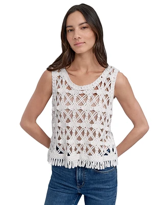 Dkny Jeans Women's Crochet Scoop-Neck Cotton Top