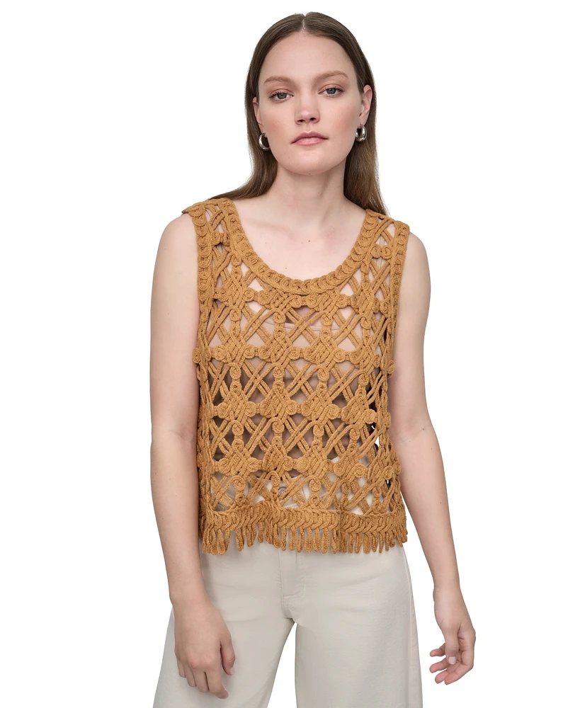 Dkny Jeans Women's Crochet Scoop-Neck Cotton Top