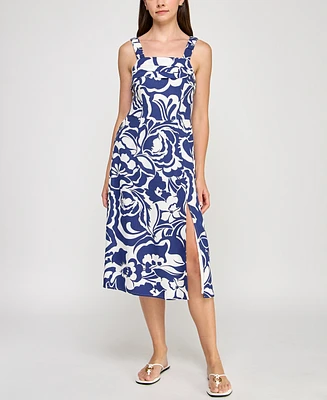Trixxi Juniors' Printed Square-Neck Sleeveless Midi Dress