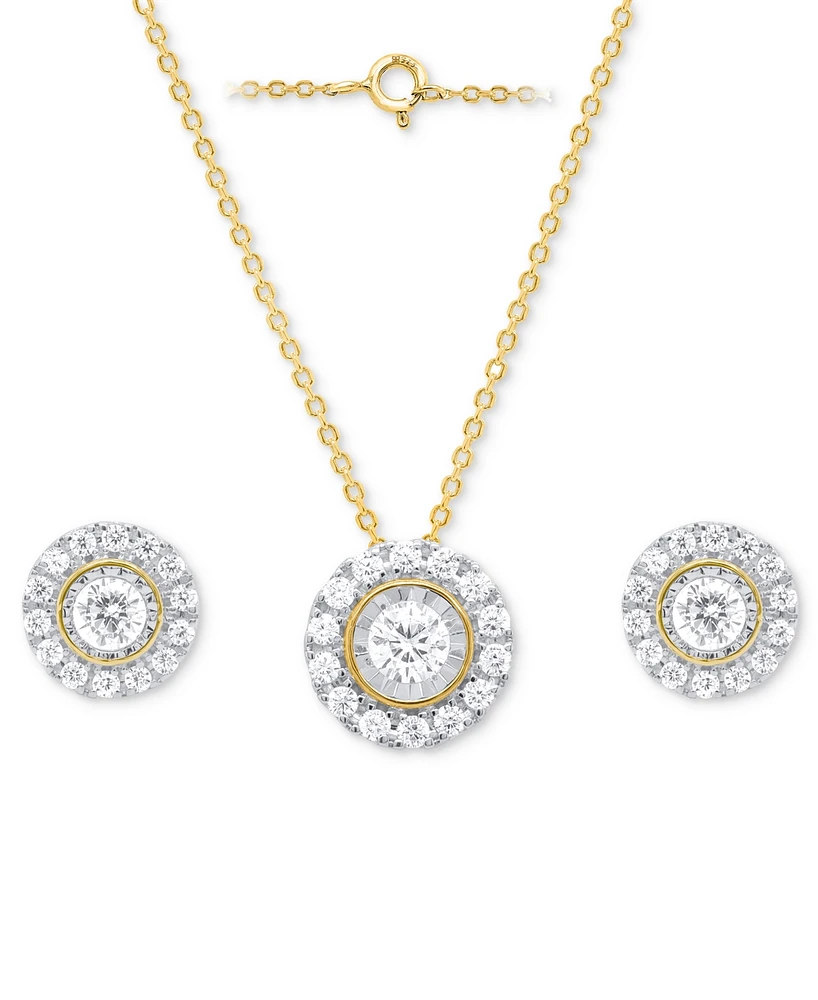 Forever Grown Diamonds 2-Pc. Set Lab Diamond Halo Pendant Necklace & Matching Stud Earrings (1 ct. t.w.) Sterling Silver or 14k Gold-Plated S