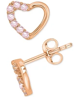 Pink Cubic Zirconia Heart Stud Earrings 14k Rose Gold over Sterling Silver