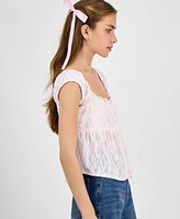 Self Esteem Juniors' Lace Cap-Sleeve Flyaway Top