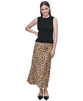 Dkny Jeans Womens Smocked Sleeveless Top Midi Slip Skirt