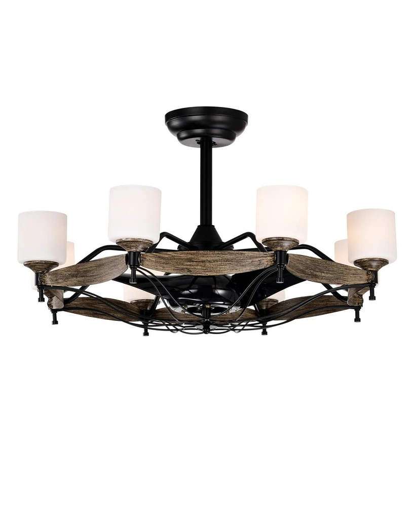 Dia 33 inch Chandelier Ceiling Fan for Bedroom Dining Room Living Room Kitchen Farmhouse Entry,Matte Black+ Wood Grain