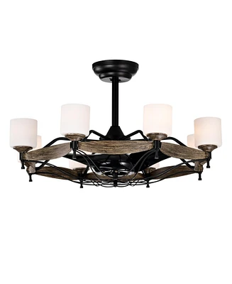 Dia 33 inch Chandelier Ceiling Fan for Bedroom Dining Room Living Room Kitchen Farmhouse Entry,Matte Black+ Wood Grain