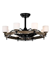 Dia 33 inch Chandelier Ceiling Fan for Bedroom Dining Room Living Room Kitchen Farmhouse Entry,Matte Black+ Wood Grain