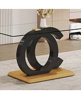 Modern Glass Dining Table for 6-8, Black & Gold Base