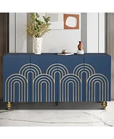 Navy Blue Fluted Sideboard Buffet with 4 Doors
