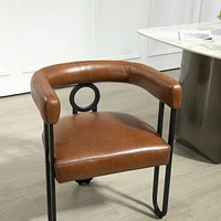 Contemporary Designed Chenille Fabric Upholstered Accent/Dining Chair/Barrel Side Chairs Kitchen Armchair for Living Room set of 1 (Light Brown Pu