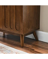 Mid Century Modern Fluted Sideboard Cabinet with Adjustable Shelves & Solid Wood Legs, Buffet Cabinet with Storage, Walnut Storage Cabinet for Living