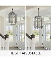 8-Lights Black & Gold Lantern Tiered Pendant Light Fixtures, Industrial Farmhouse Hanging Chandelier (No Bulbs)