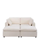 68.5" Loveseat Sofa with 2 Ottoman Modular Sofa Sleeper Couch Set Upholstered Couch for Living Room Apartment Small Space, Chenille Beige