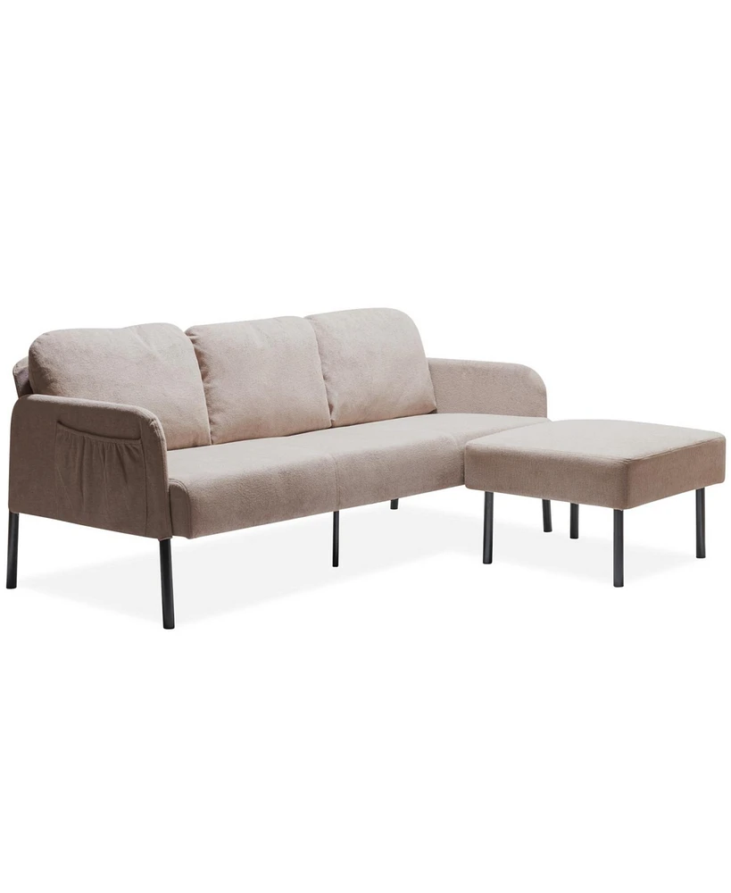 Cozy 3-Seater L-Shape Sofa with Ottoman, Polyester Fabric for Small Spaces