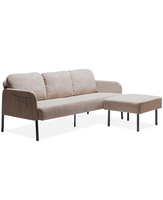 Cozy 3-Seater L-Shape Sofa with Ottoman, Polyester Fabric for Small Spaces