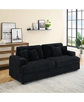 79" Black Corduroy Sofa with 4 Pillows