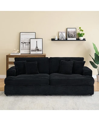 79" Black Corduroy Sofa with 4 Pillows