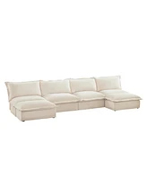 U Shape Sectional Sofa, Armless with Ottoman and French Edge, Comfortable Deep Seat