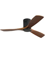 52'' Modern 3 Solid Wood Blade Ceiling Fan with 6-speed Remote Control and Forward Reverse Rotation Function for Indoor