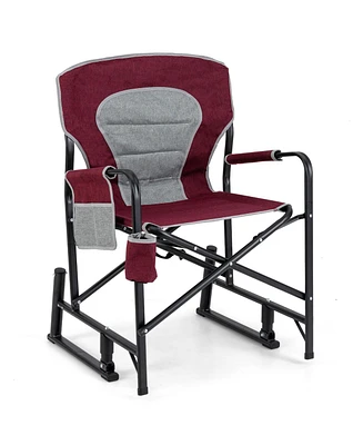 Outdoor Rocker Camping Chair with Dual Springs and Padded Back