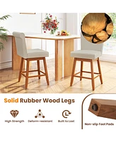 27 Inch Counter Height Bar Chairs with Rubber Wood Legs Set of 2-Beige