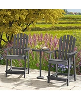 Hdpe Patio Chair with Armrest and Footrest for Indoor Outdoor-Gray