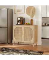 Buffet Cabinet with Storage, Accent Bathroom Floor Cabinet, with Two Doors and 4 compartments forStorage, Cabinet with Solid Wood Feet, Sideboard Cabi