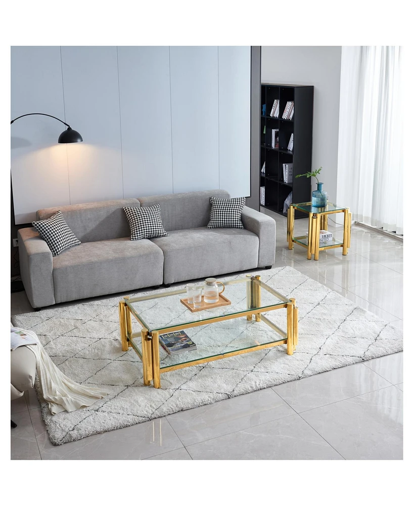 Modern Stainless Steel Coffee Side Table Set (2-Piece)