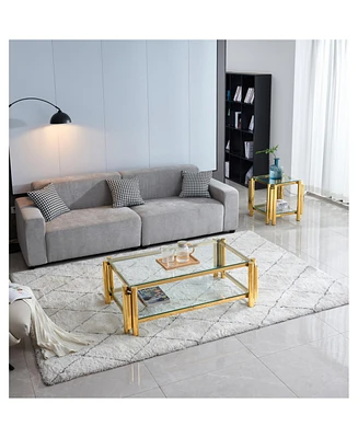 Modern Stainless Steel Coffee Side Table Set (2-Piece)