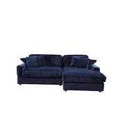 Modern Corduroy Blue Corner sofa Sleeper Sofa Couch With Comfy Deep Seat& 6 Pillows