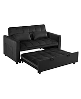 3-in-1 Convertible Sofa Bed with Reclining Backrest and Pillows (Black)