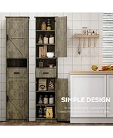 69" H Tall Bathroom Storage Cabinet with 2 Barn Doors and 1 Drawer, Narrow Storage Unit, Adjustable Shelves, Floor Cabinet for Bathroom, Living R