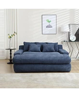 Chenille 2-seater lazy sofa With 5 back pillows, Comfy Sofa- Deep Seat Couch for Living Room, Club (Navy)
