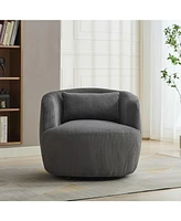 34" Corduroy Swivel Barrel Chair w/ Pillow - Charcoal