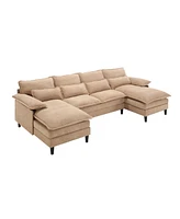 U Shaped Modular Sectional Sofa Couch, corner sofa with 4pcs waist pillows, Chaise Lounge, terrycloth fabric sofa,Upholstered 4 Seater Couch for Livin