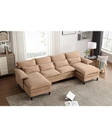 U Shaped Modular Sectional Sofa Couch, corner sofa with 4pcs waist pillows, Chaise Lounge, terrycloth fabric sofa,Upholstered 4 Seater Couch for Livin