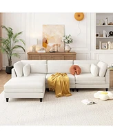 Modern Sectional Sofa with Ottoman, 4-Seat Set, 110" L-Shaped Sofa with Pillows